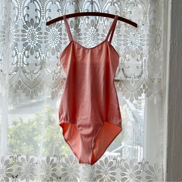 Vintage Tops - Made in USA Vintage Sweet Pink Ruched Silky Bodysuit 
Small Women Ballet Leotard